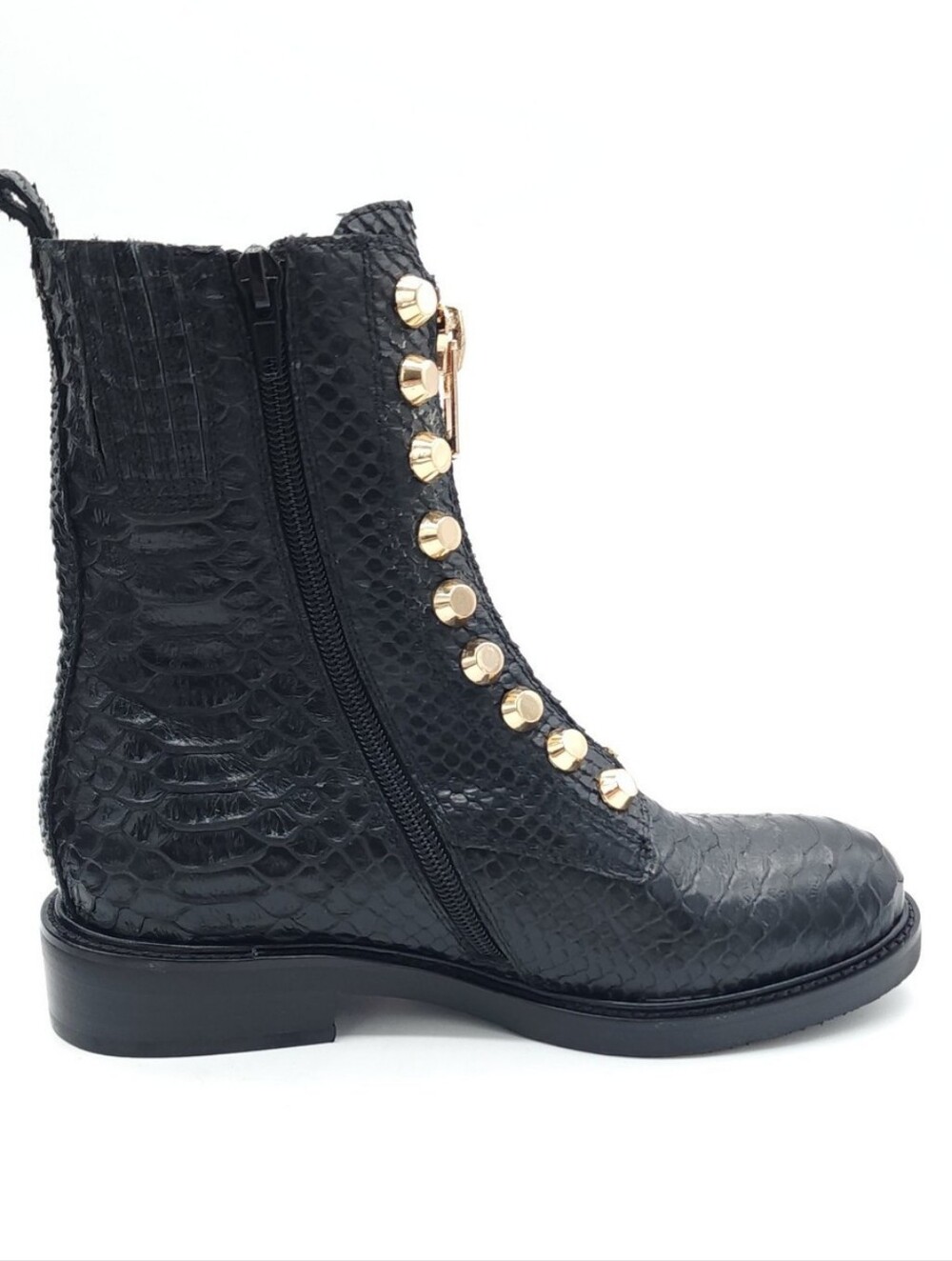 Jeffrey Campbell Tonette Black Leather Combat Boot w/Gold Studs.NWOT.SZ.8